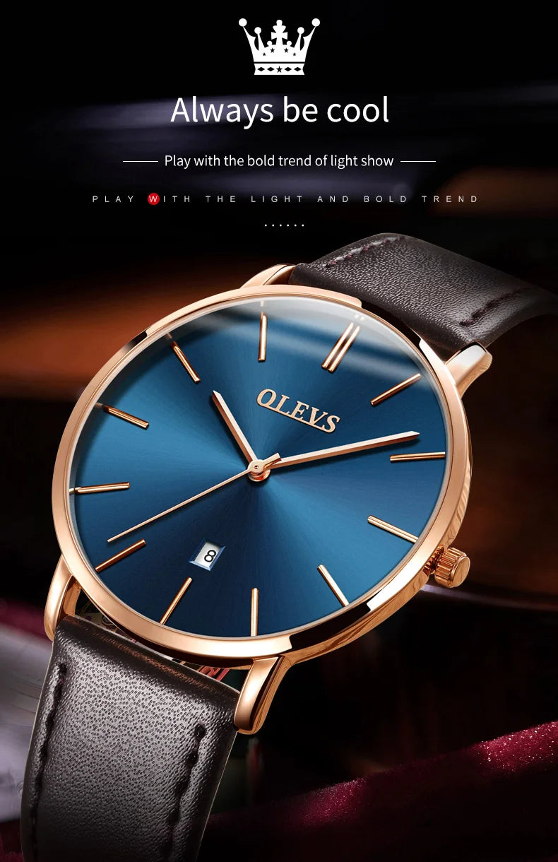 New In OLEVS Quartz Watch for Men Ultra Thin 6.5mm Minimalist Waterproof Date Bussiness Watch Fashion Leather Strap Men's Watch - Uknowucme