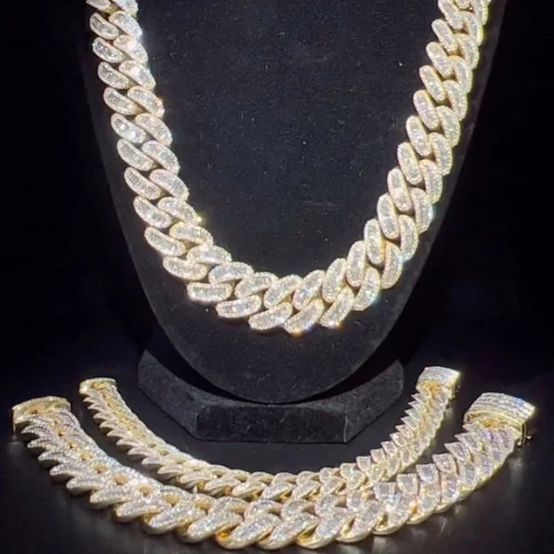 Dazzling Baguette Hiphop Iced Out 20MM VVS Moissanite Custom Clasp Necklaces 925 Sterling Silver Cuban Link Chain - Uknowucme