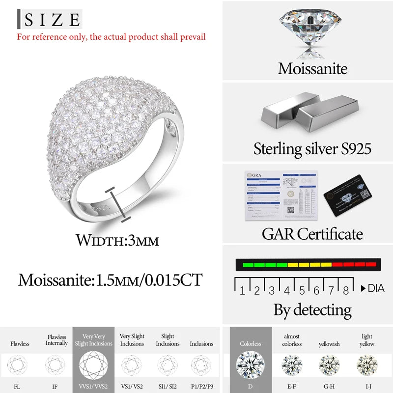 Classic Women Ring 925 Silver For Women Moissanite VVS1 D Color With Gra Certificate Pass Diamond Tester - Uknowucme