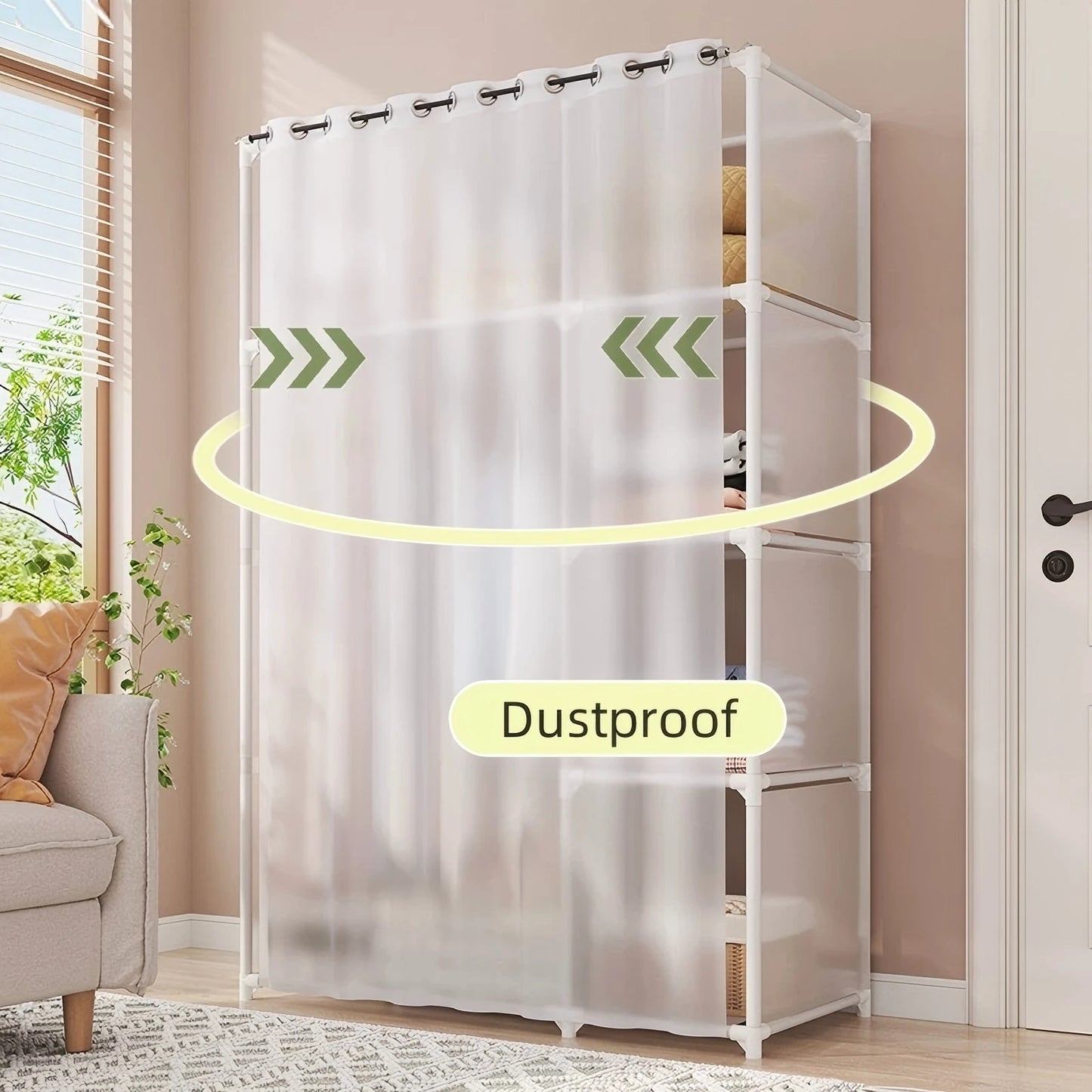Wardrobe Rack Dustproof Cloth Closet Organizers Cabinet Large Capacity Heavy Duty Simple Assembly Bedroom Hanger Storage Shelves