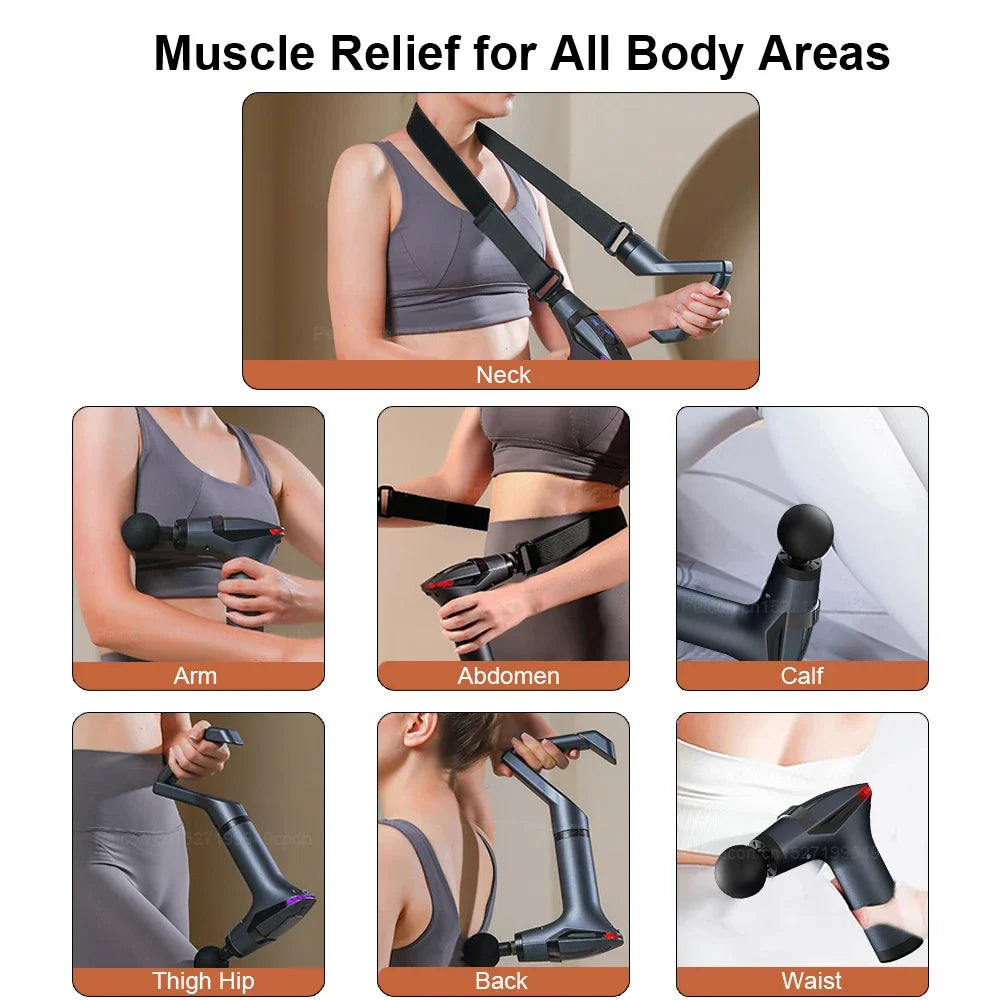 Fascia Massage Gun High Frequency Muscle Massage Gun Professional Body Back Shoulder Neck Waist Massager with Bent Long Handle