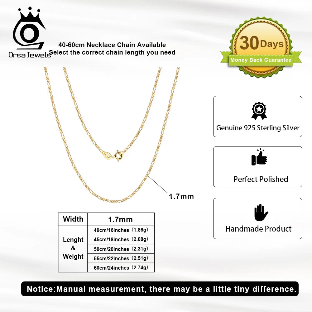 ORSA JEWELS 14K Gold 925 Sterling Silver Diamond-Cut Figaro Link Chain Necklace for Women Classic Necklace Party Jewelry SC27 - Uknowucme