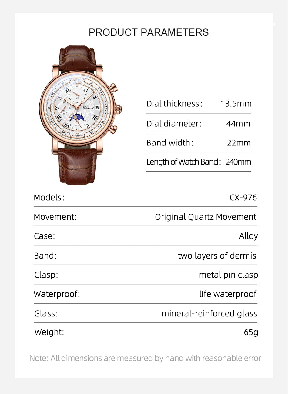 CHENXI Men Quartz Watch Luxury Sports Waterproof Chronograph Luminous Date Men’s Wrist Watch Business Leather Watches Clock - Uknowucme