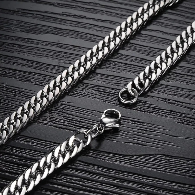 HNSP Stainless Steel Cuban Chain Necklace for Men, Punk Neck Chains, Silver Color, Jewelry Accessories, Gift, 8mm-14mm - Uknowucme