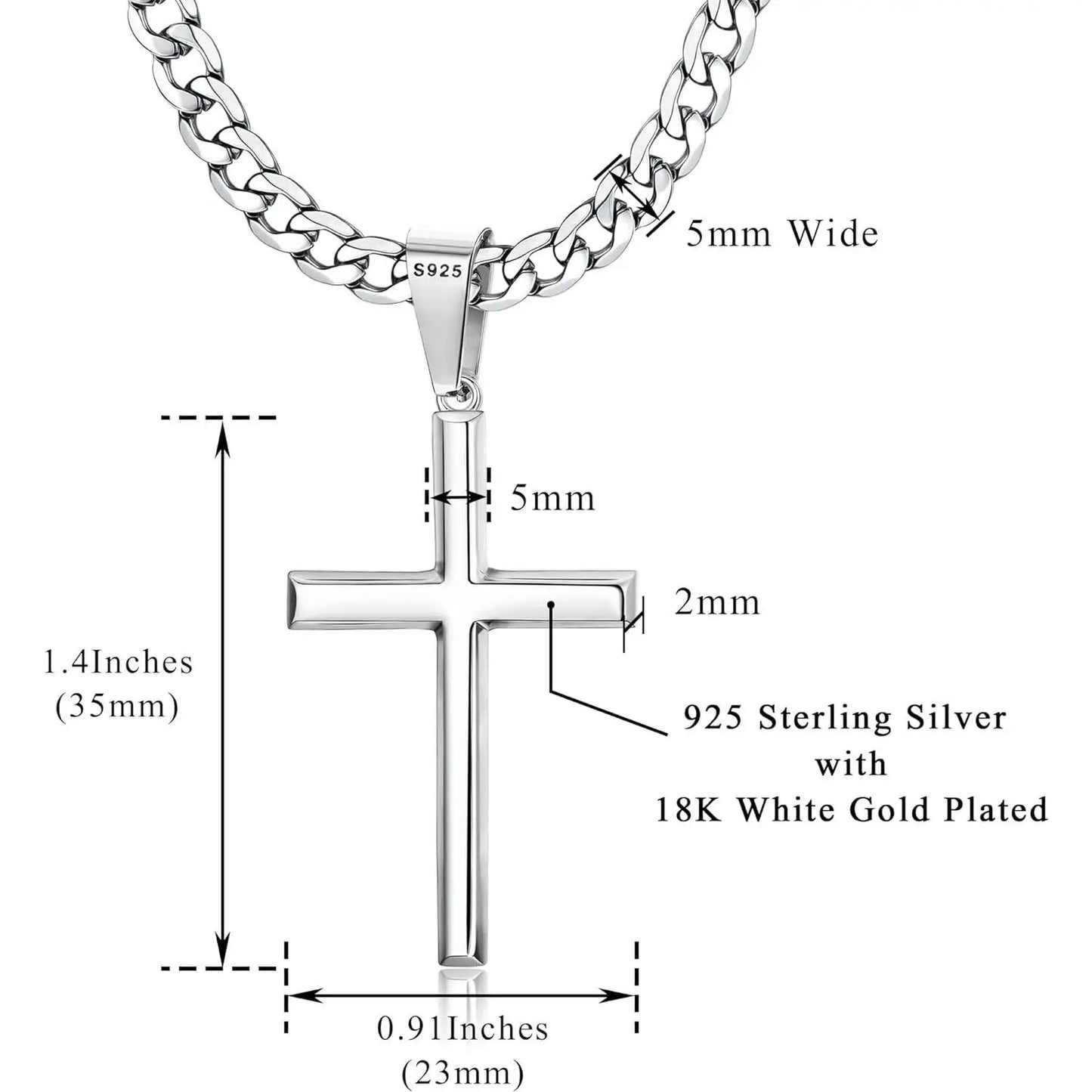 Fansilver Cross Necklace S925 Sterling Silver for Men Women 5mm Stainless Steel  Durable Cuban Crucifix Pendant Necklace Jewelry - Uknowucme