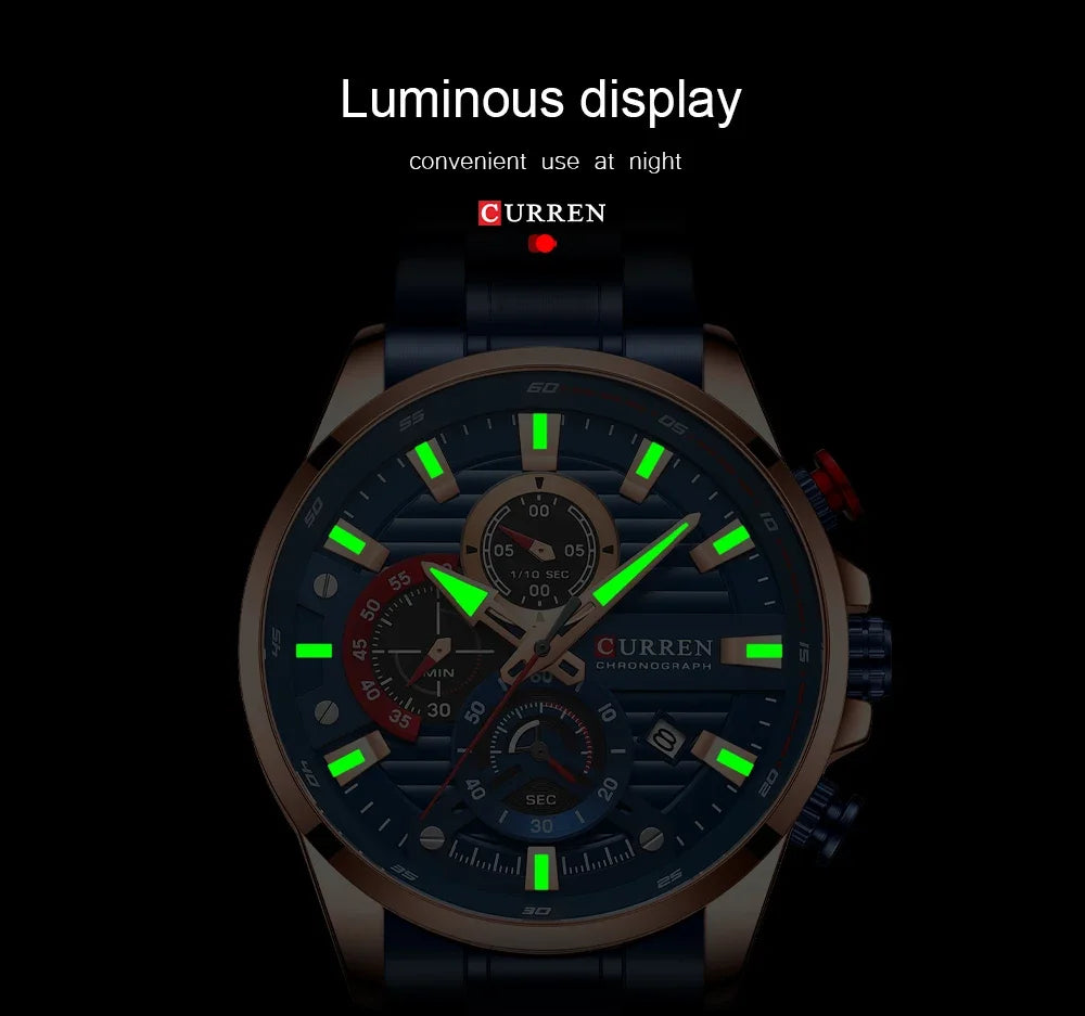 CURREN  Multifunctional Quartz Men's Watch Sport Stainless Steel Strap Luminous Watch with Automatic Date часы мужские наручные - Uknowucme