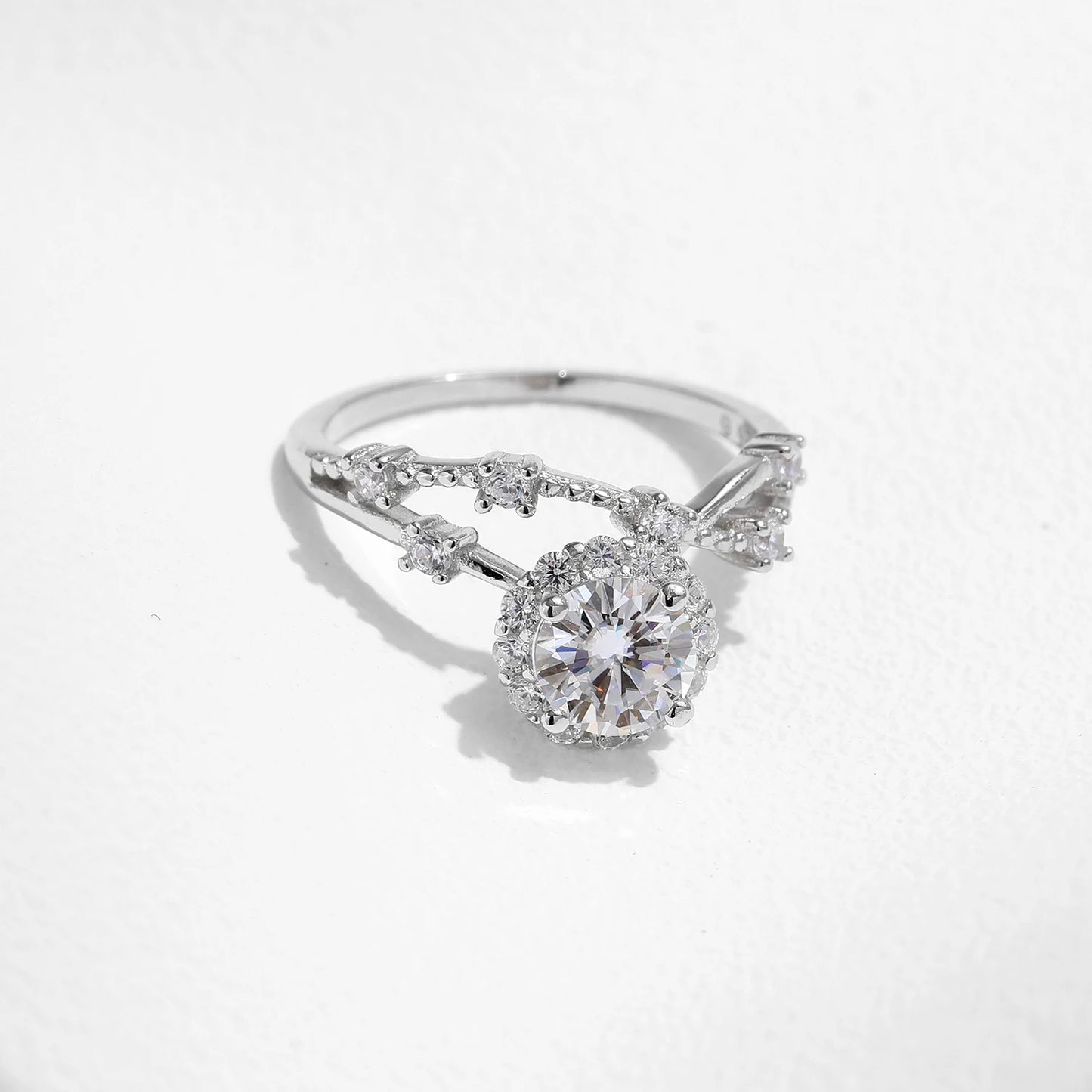 MODIAN Moissanite Ring Delicate Lab Diamond Halo Ring 925 Sterling Silver Crown Luxury Rings for Women Wedding Fine Jewelry - Uknowucme
