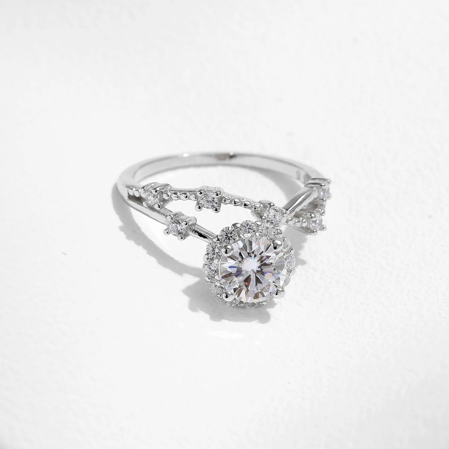 MODIAN Moissanite Ring Delicate Lab Diamond Halo Ring 925 Sterling Silver Crown Luxury Rings for Women Wedding Fine Jewelry - Uknowucme