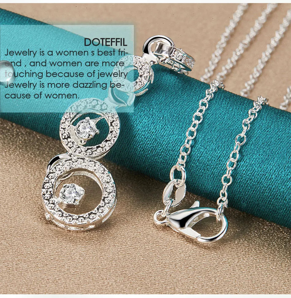 DOTEFFIL 925 Sterling Silver Three Round Circle AAA zircon Pendants Necklace 18 inch Chain For Woman Wedding Engagemen Jewelry - Uknowucme