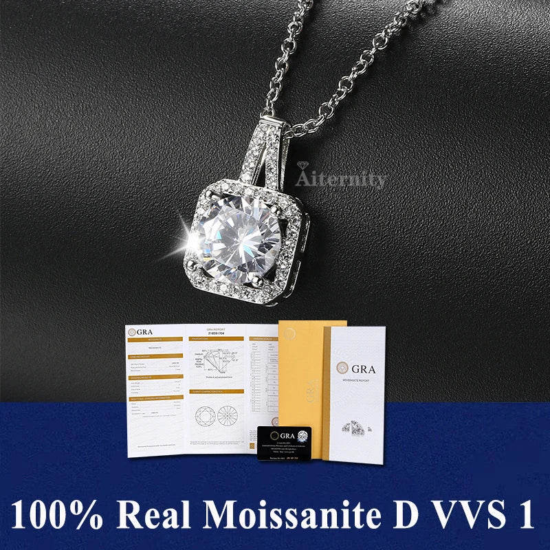 925 Sterling Silver Necklace Pendant 100% Real Moissanite For Women Fashion Clavicle Chain Necklaces Wedding Party Jewelry Gift - Uknowucme