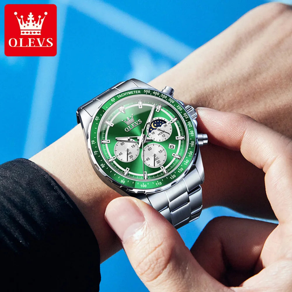 OLEVS Luxury Brand Men's Watches Chronograph Moon Phase Calendar Fashion Quartz Watch for Man Original Watches Reloj Hombre - Uknowucme