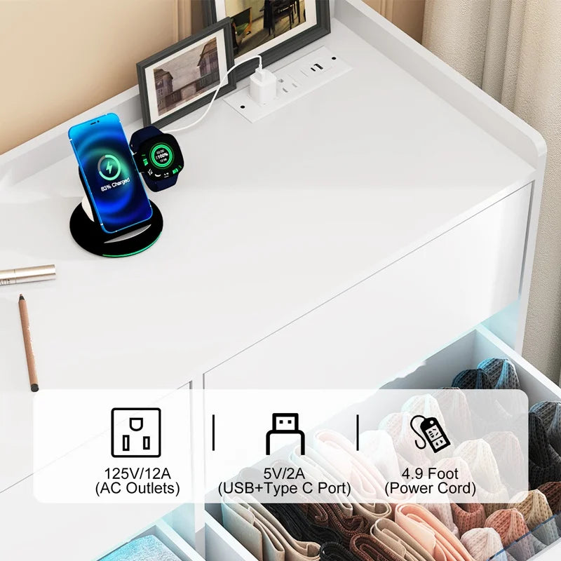 9 Drawer Dresser with Power Outlet & LED Light, Modern Chest of Drawers for Closet, 63" Drawer Organizer Cabinet for Bedroom - Uknowucme
