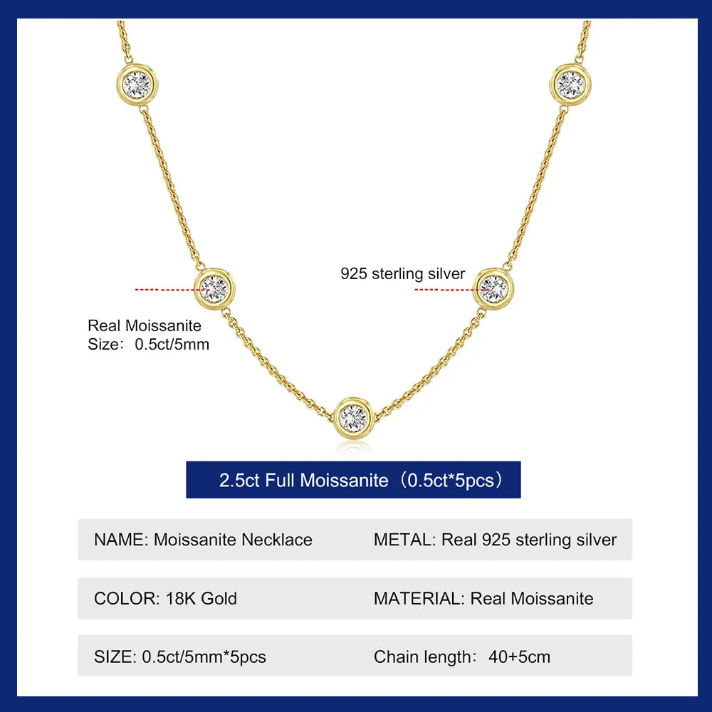 5mm 5 Stones Bubble Moissanite Necklace Certified Original 18k Gold Plated 925 Silver Diamond Choker Chain for Women Jewelry GRA - Uknowucme