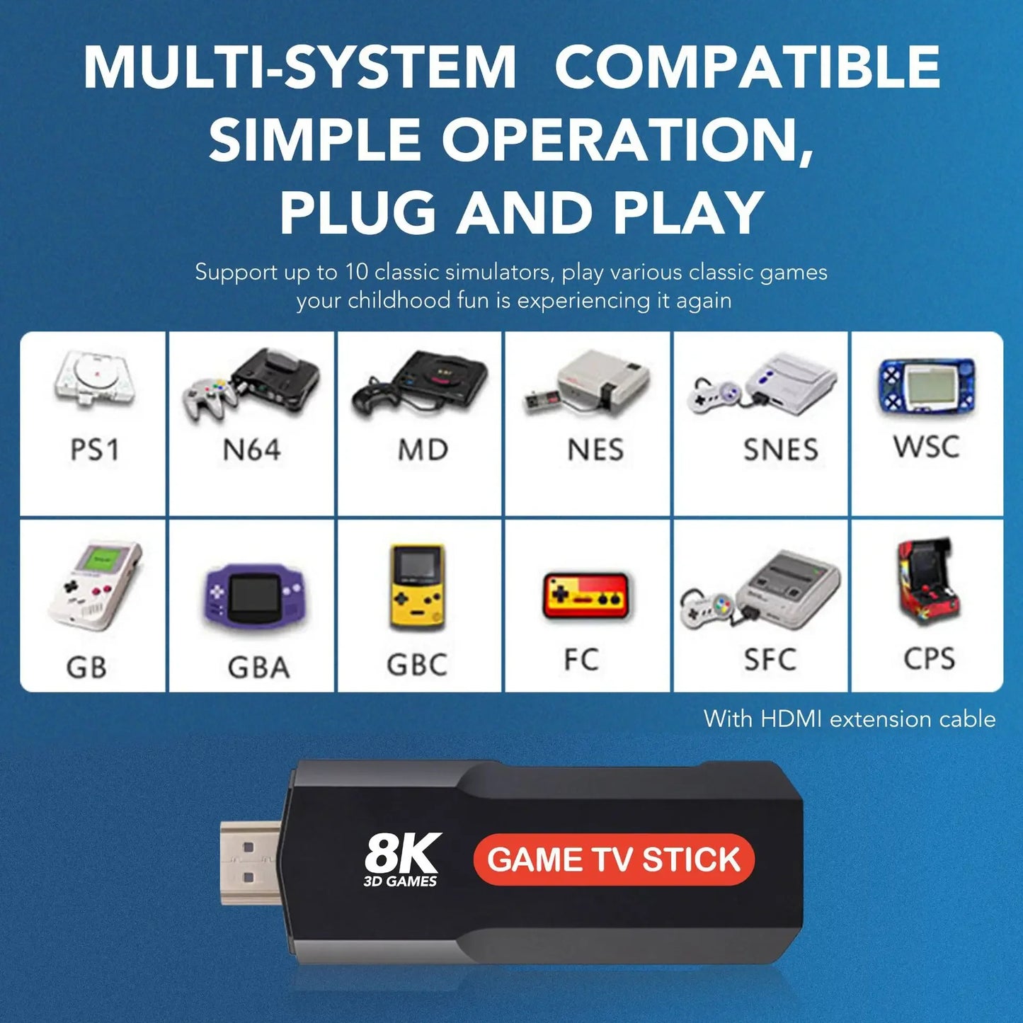 Q9 USB 2.0 Dual System Game Stick 8K Retro Video Games Console with Wireless Controller 64G TV Sticks 10000+ Games For PSP gift