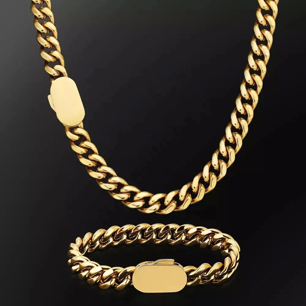 6-12mm Width New Style Stainless Steel Cuban Chain Gold/Silver Color Fashion Hip Hop Men and Women Necklace Jewelry