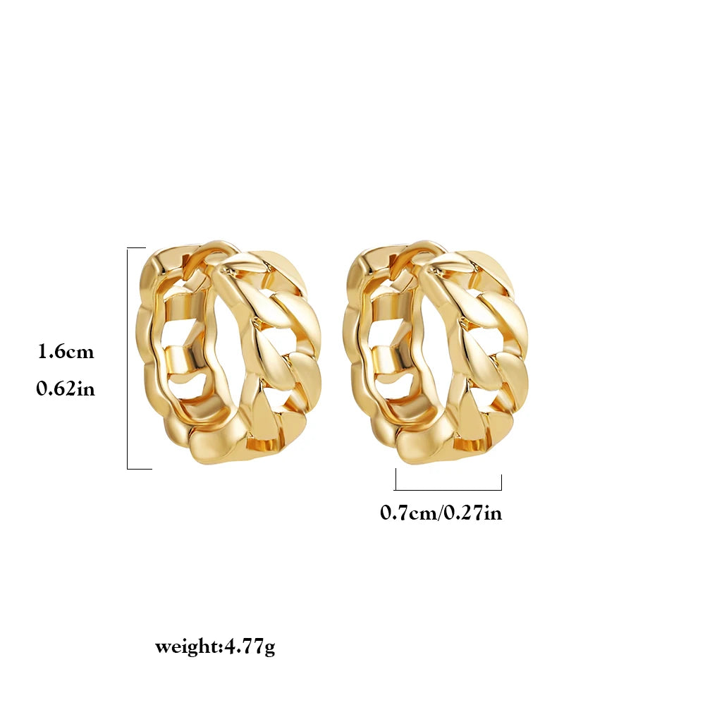 Minimalist Gold Plated Twisted Figaro Circle Round Shape Huggies Earring for Women Punk Glossy Metal Hinged Back Hoop Earrings - Uknowucme
