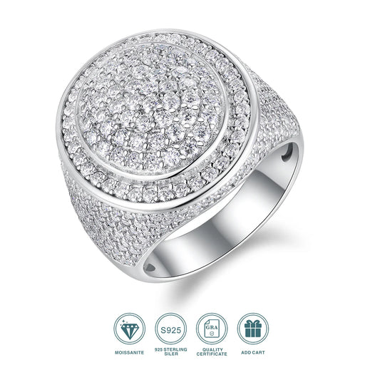 JIUZUAN Full Moissanite Ring Round Pave 925 Silver 18K Gold Plated Hip Hop Style Jewelry Gift Comes with GRA Certificate - Uknowucme