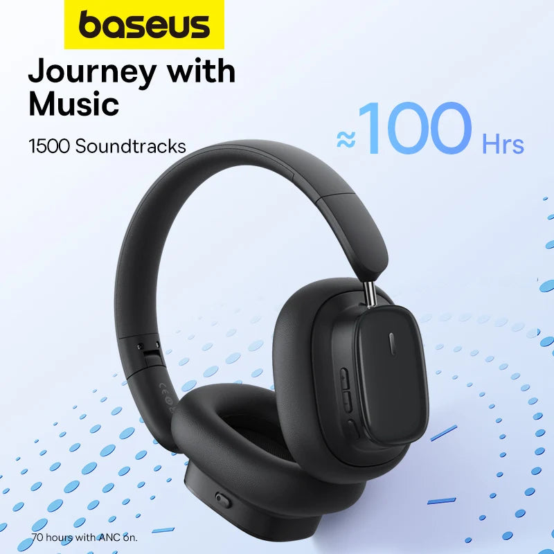 Baseus Bowie Wireless Headphone Bluetooth 5.3 38db ANC Noise Cancellation Hi-Res 3D Spatial Audio Over the Ear Headsets 100H - Uknowucme