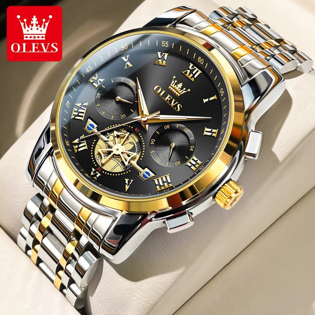 OLEVS 2859  Men's Quartz Watch With Steel Band Timing Function - Uknowucme