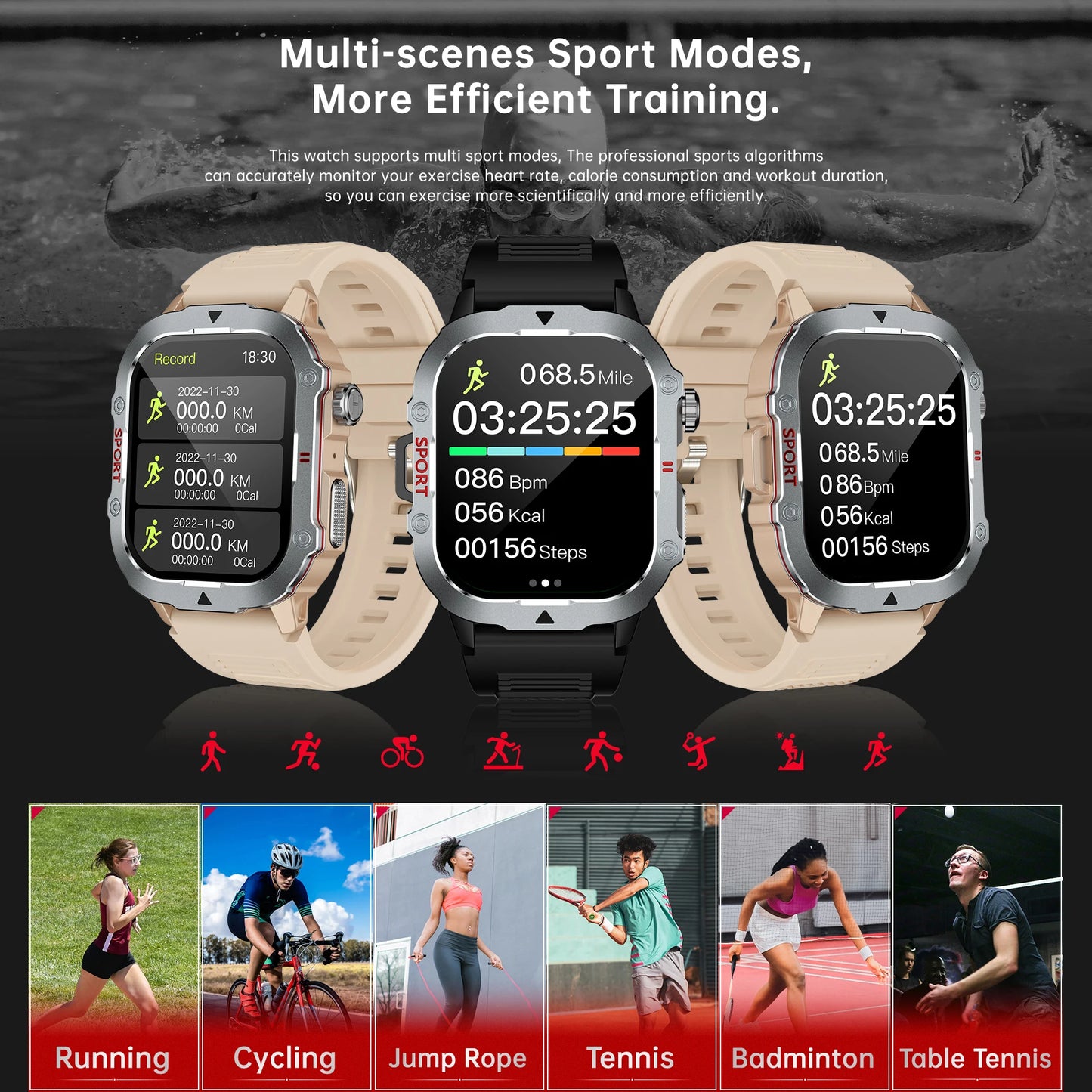 New Smart Watch Men Women  HD Screen  Route tracking BT Phone Call Sport and Health Monitor Full Touch Screen Smartwatch