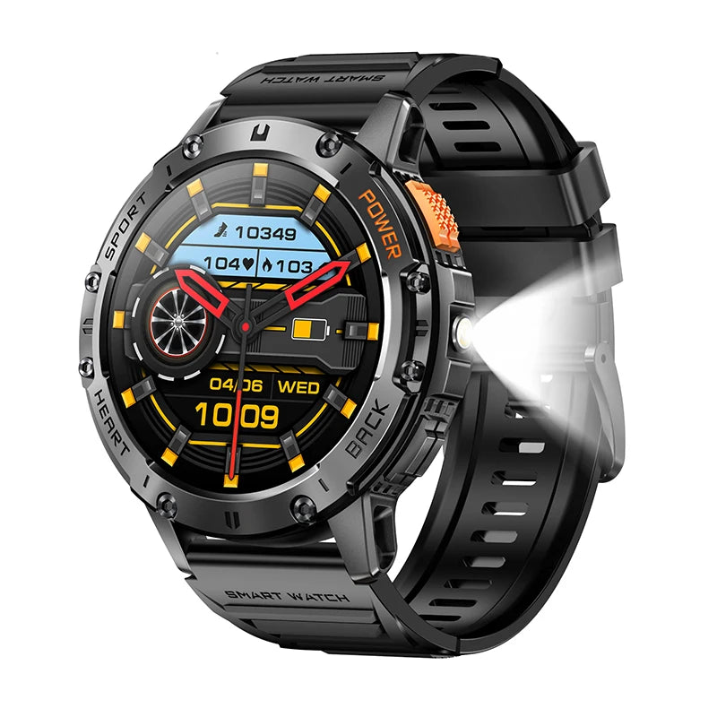 For Android ios New AMOLED Smart Watch Men with Flashlight Sports Waterproof Fitness Tracker Bluetooth Call Smartwatch Man+Box - Uknowucme