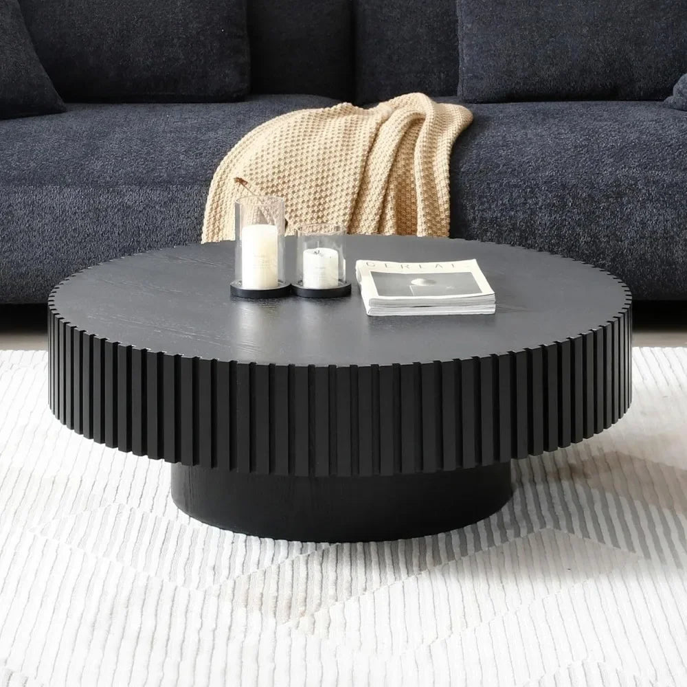 31.49" Round Coffee Table, Modern Luxury Wood Circle Drum Center Table for Living Room, Accent Side Table End Table for Living - Uknowucme