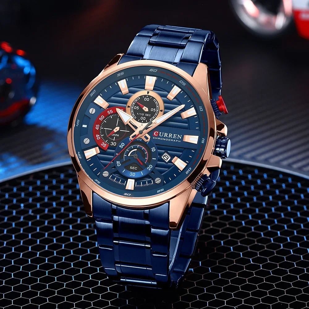 CURREN  Multifunctional Quartz Men's Watch Sport Stainless Steel Strap Luminous Watch with Automatic Date часы мужские наручные - Uknowucme