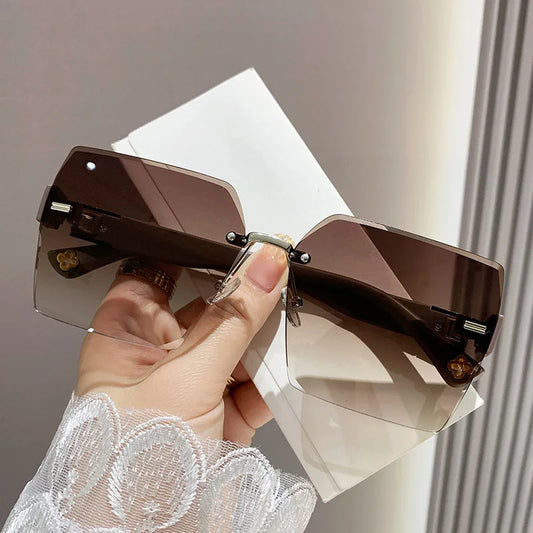 New Frameless Square Sunglasses Summer Women Leisure Street Shooting Sun Glasses Fashion Sunshade Eyewear UV400 Gafas De Sol - Uknowucme