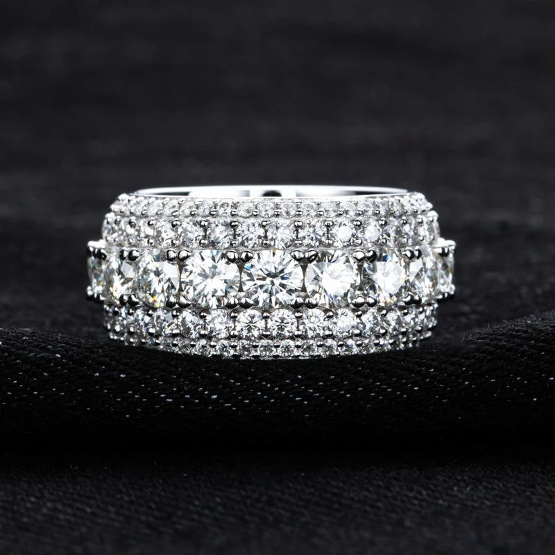 MossanRappr 11.6cttw Moissanite Iced out Diamond Ring 925 Sterling Silver High Quality and Fashion Jewelry for Men's Party Wear - Uknowucme