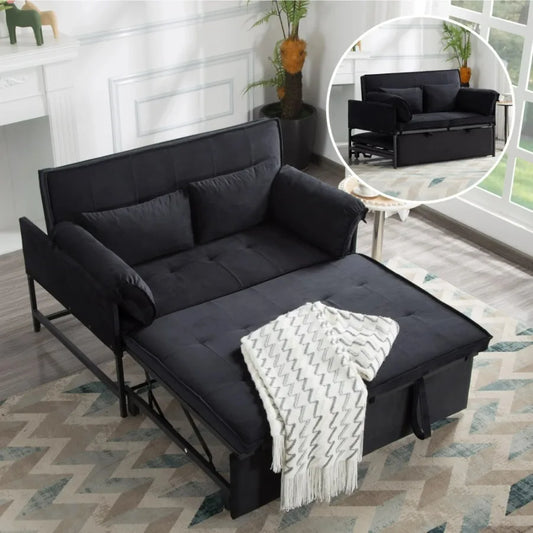 BSHTI Fold out Sleeper Sofa Bed,Durable Metal Frame,Velvet Upholstery,Conversion Sofa With 5 Adjustable Reclining Positions