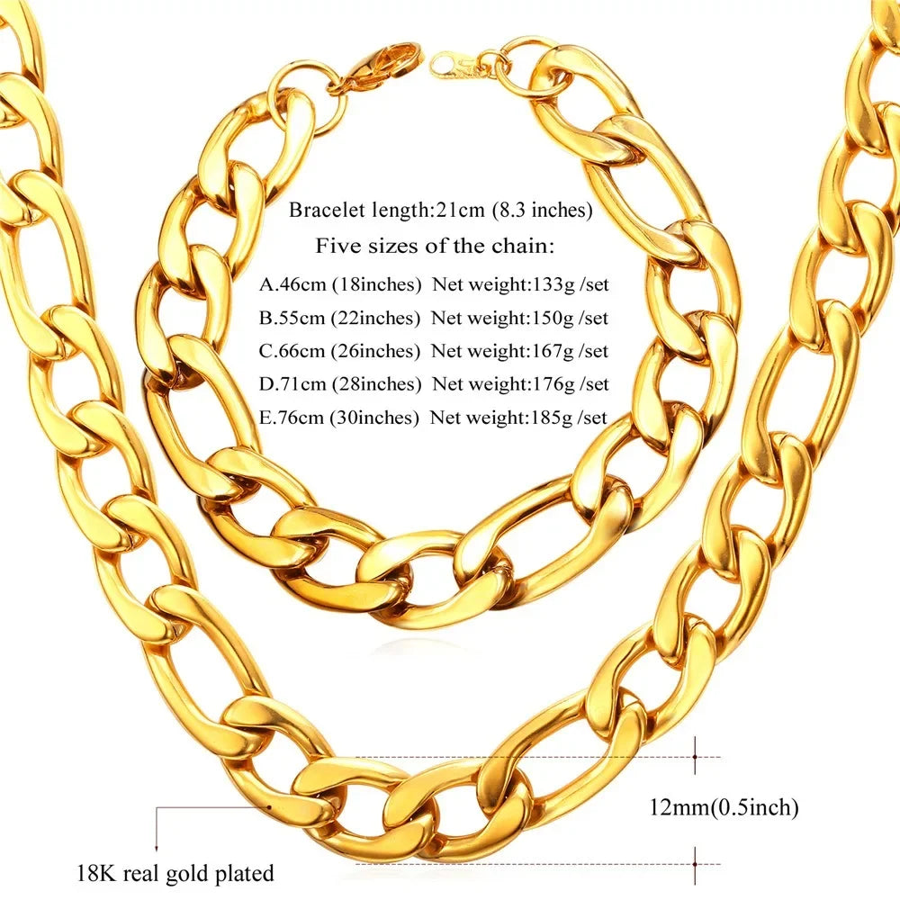 Fashion Stainless Steel Figaro Necklace Bracelet Sets for Women Men Punk Style Jewlery Sets  Hot Sale Birthday Jewlery Gifts - Uknowucme