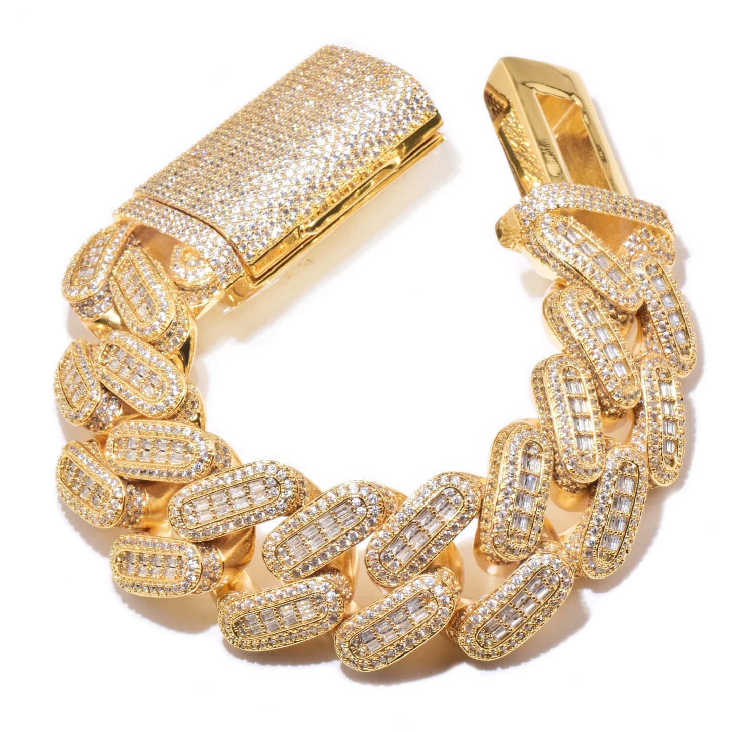 CUC 28mm Big Hip Hop Bracelet for Men's Thick Heavy Miami Baugette Zircon Cuban Chain Gold Silver Color Link Rock Jewelry - Uknowucme
