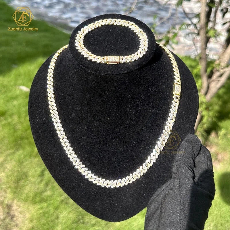 Selling Gold Plated Vvs Moissanite Cuban Link Necklace Hiphop Style Round Brilliant Cut S925 Silver Fine Bracelet Jewelry - Uknowucme