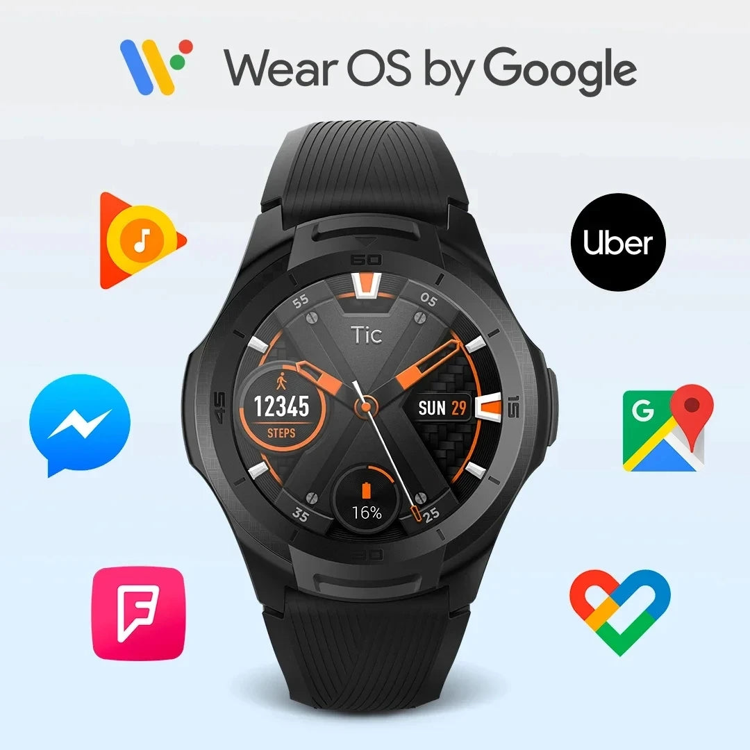 TicSmartwatch S2 Wear OS by Google Smartwatch Built-in GPS 24-Hour Heart Rate Monitor forMen 5ATM IP68 Waterproof forIOS&Android - Uknowucme