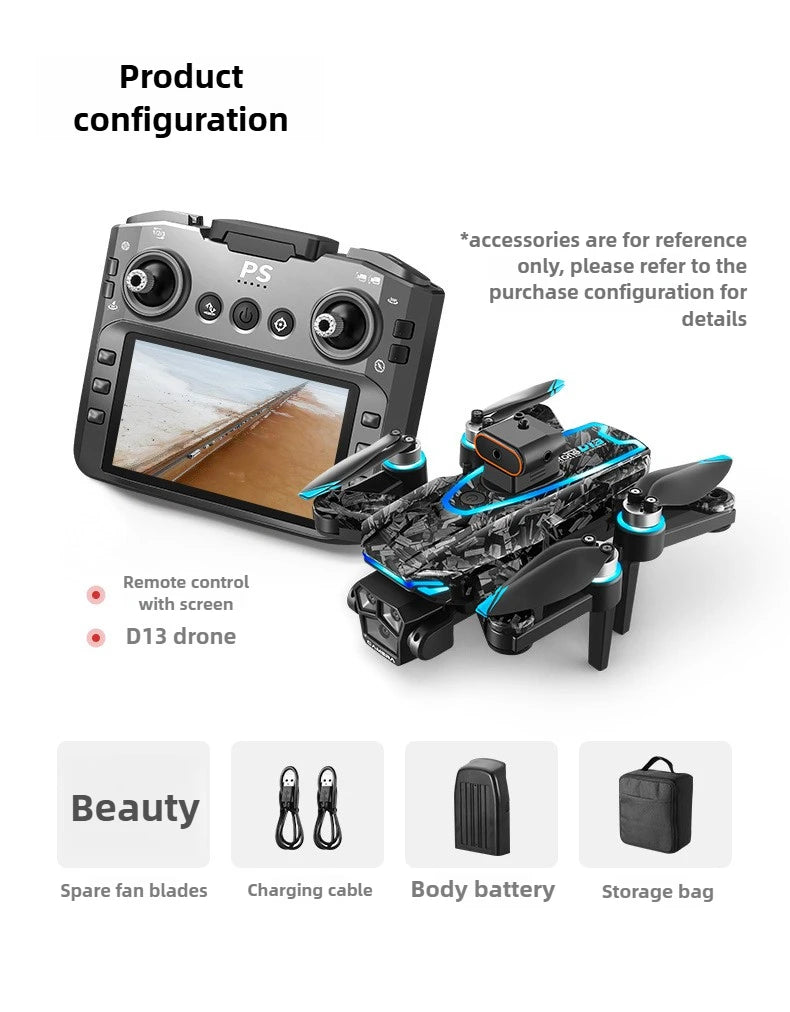Aircraft Foreign Trade New D13 Drone with 5.6-inch Screen Control Brushless Quadcopter Obstacle Avoidance Remote-controlled - Uknowucme