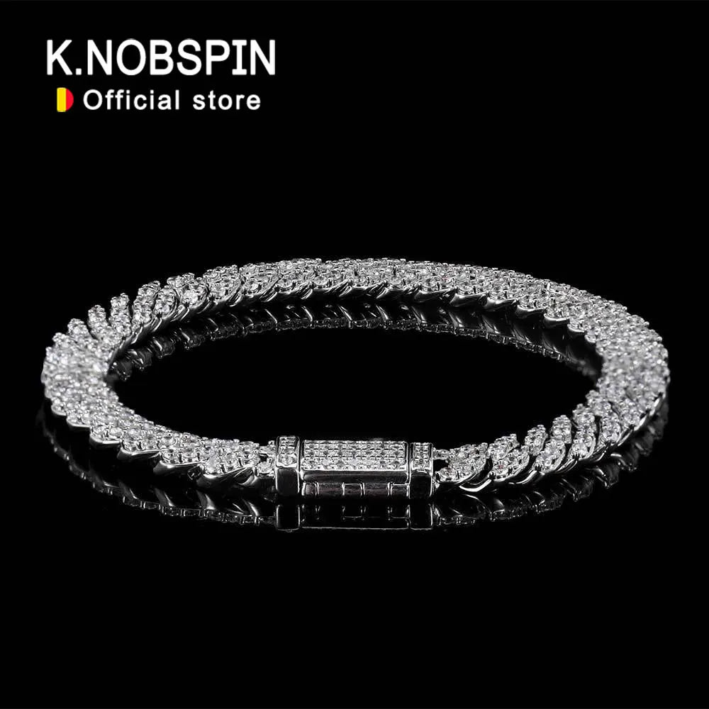 KNOBSPIN D VVS1 Moissanite Cuban Bracelet Original s925 Sterling Silver Plated 18k White Gold with GRA Bracelets for Women Man - Uknowucme