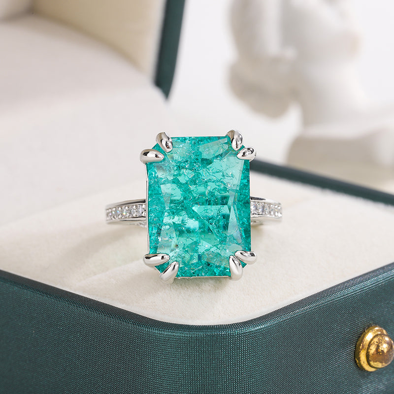 925 Silver Plated Exquisite Blue Green Moissanite Ring Fire Sparkling Luxury Open Ring Female Party Birthday Jewelry Gift - Uknowucme