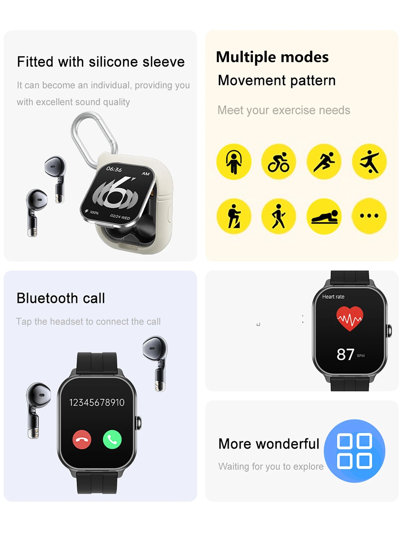 Men Smart Watch 2.01 inch HD Large Screen Waterproof Heart Rate Blood Oxygen Bluetooth earphone TWS 2 in 1 Make phone calls 2024