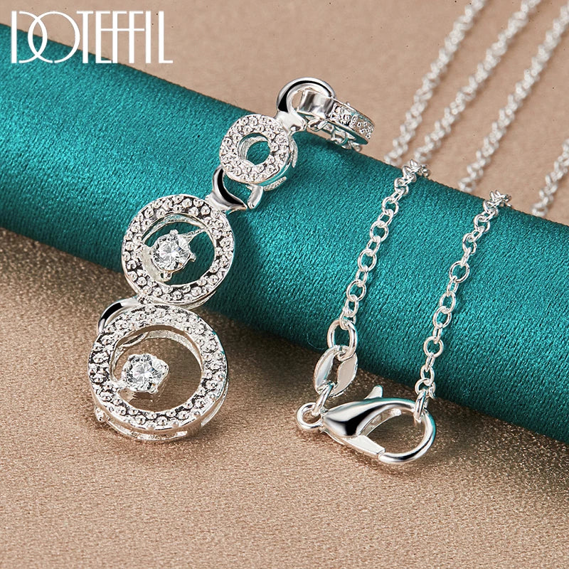 DOTEFFIL 925 Sterling Silver Three Round Circle AAA zircon Pendants Necklace 18 inch Chain For Woman Wedding Engagemen Jewelry - Uknowucme