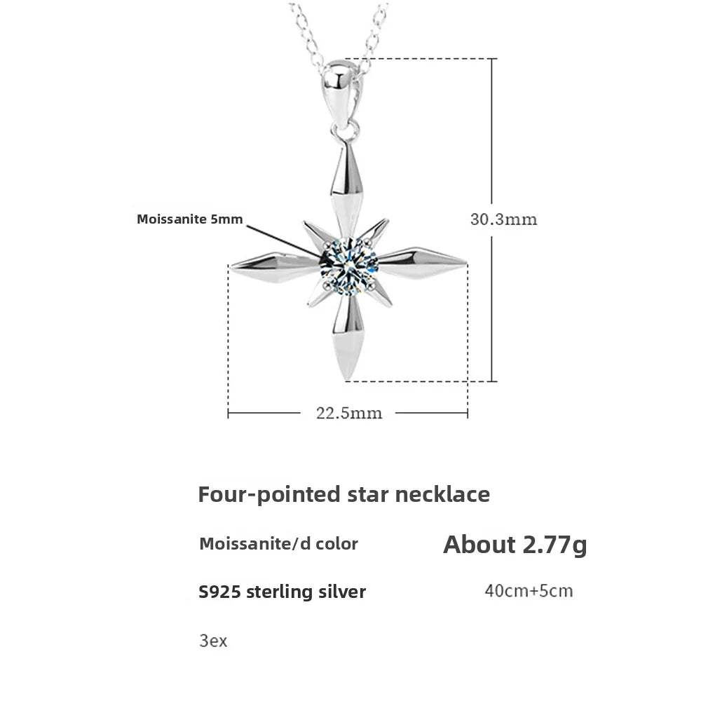 Moissanite Star Pendant Necklace Exquisite Sterling Silver S925 Clavicle Necklace, Elegant Girlfriend Gift, Light Luxury Jewelry - Uknowucme