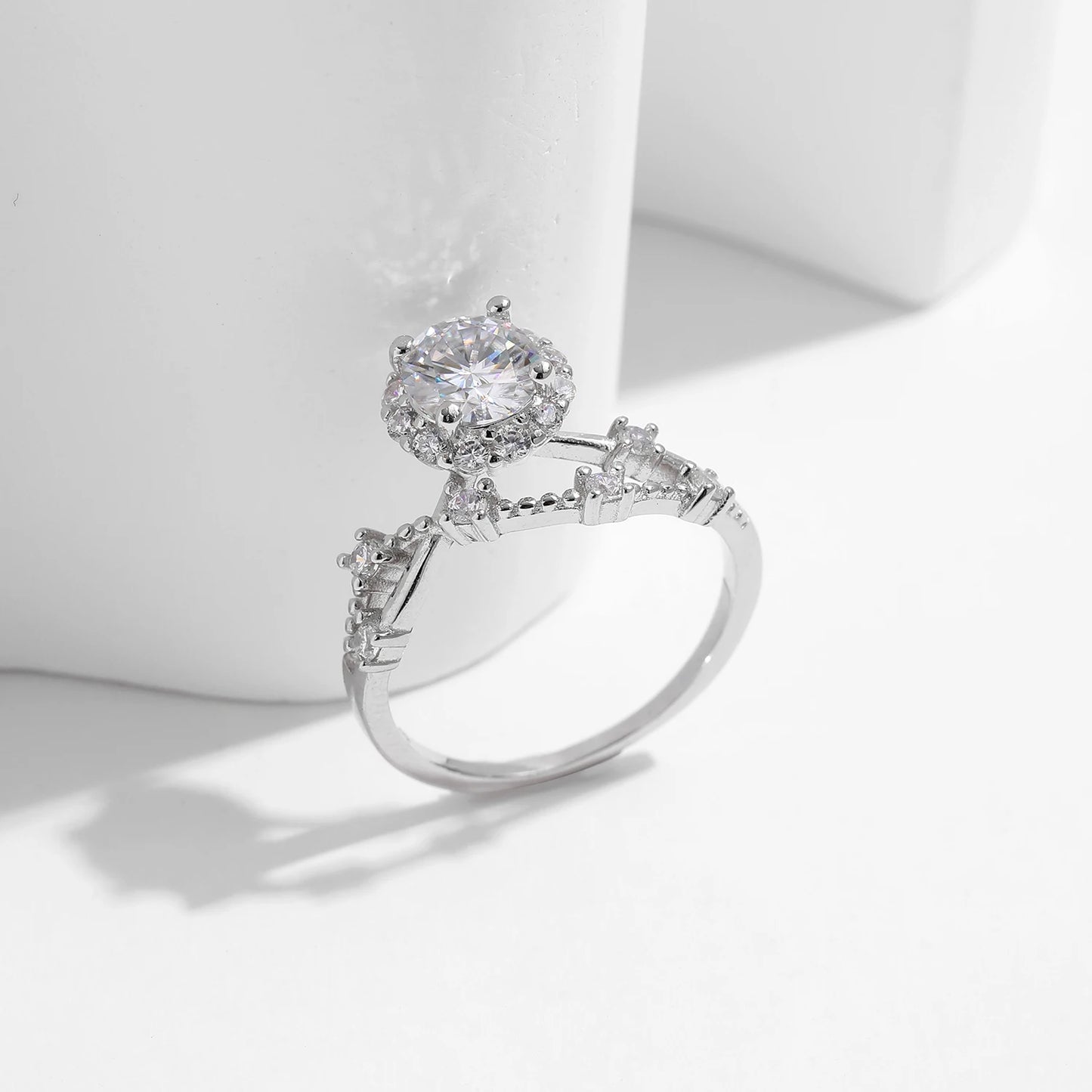 MODIAN Moissanite Ring Delicate Lab Diamond Halo Ring 925 Sterling Silver Crown Luxury Rings for Women Wedding Fine Jewelry - Uknowucme