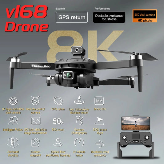 2024 New V168 Original GPS Drone 5G Professional 8K HD Aerial Photography Dual-Camera Omnidirectional Obstacle Avoidance Drone - Uknowucme