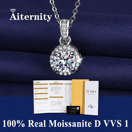 925 Sterling Silver Necklace Pendant 100% Real Moissanite For Women Fashion Clavicle Chain Necklaces Wedding Party Jewelry Gift - Uknowucme