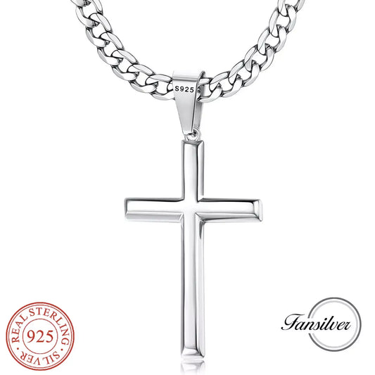 Fansilver Cross Necklace S925 Sterling Silver for Men Women 5mm Stainless Steel  Durable Cuban Crucifix Pendant Necklace Jewelry - Uknowucme