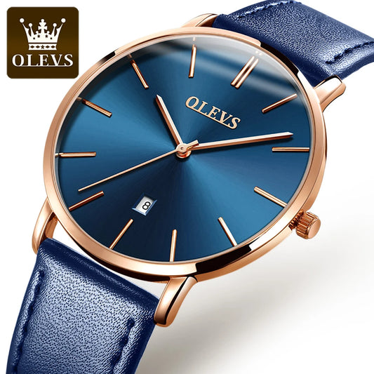 New In OLEVS Quartz Watch for Men Ultra Thin 6.5mm Minimalist Waterproof Date Bussiness Watch Fashion Leather Strap Men's Watch - Uknowucme
