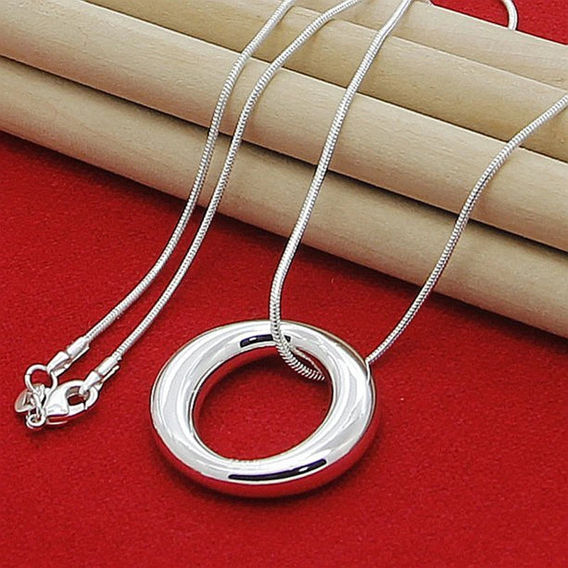 DOTEFFIL 925 Sterling Silver Round Circle Smooth Pendant Necklace 18 Inch Chain For Women Wedding Engagement Fashion Jewelry - Uknowucme