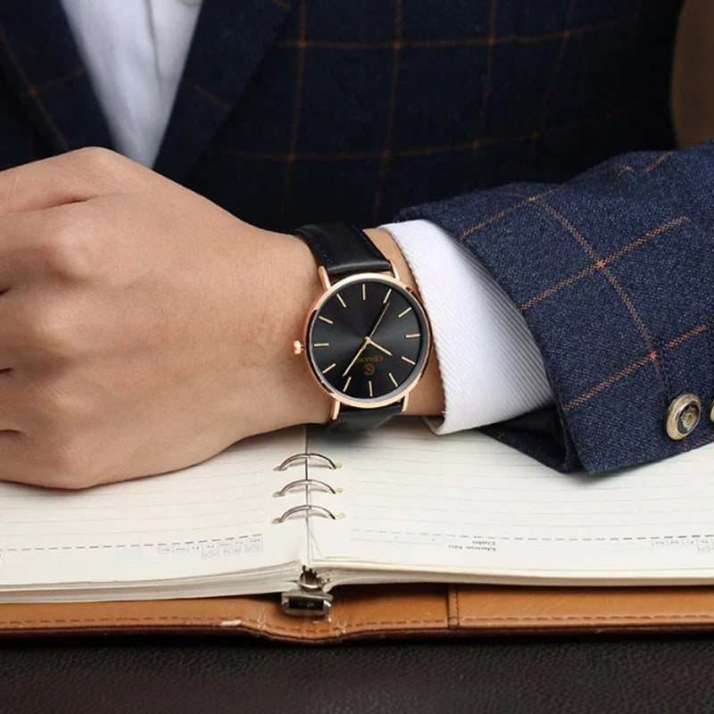 Fashion Ultra Thin Men's Quartz Wristwatch Minimalist Style Mens Watch Leather Band Business Casual Male Clock relogio masculino - Uknowucme