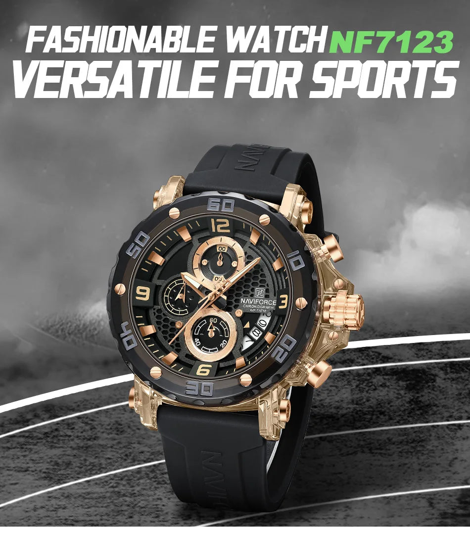 NAVIFORCE Men's Quartz Watch Fashion Trend 5ATM Waterproof Male Watches Chronograph Luminous Hands Silicone Strap Lightweight - Uknowucme