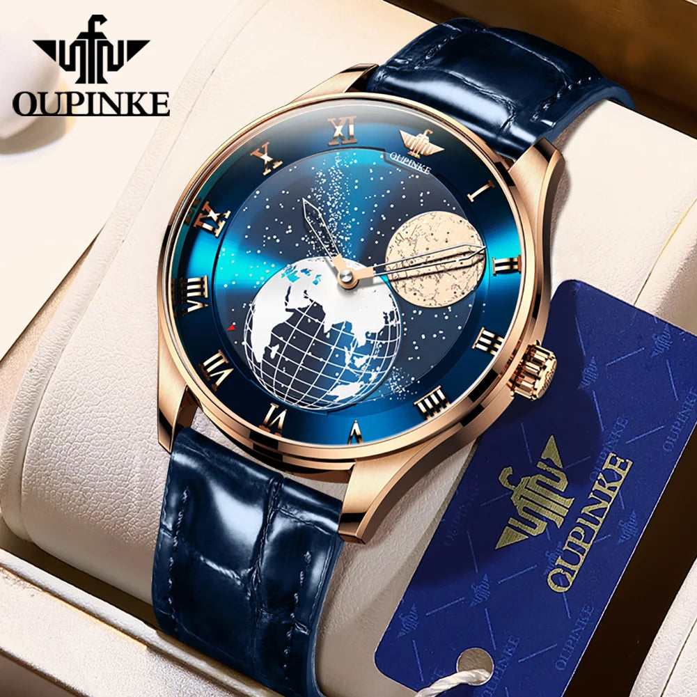 OUPINKE 3230 Men's Watches Flywheel Automatic Mechanical Original Wristwatch for Man Waterproof Luminous Perpetual Moon Phase - Uknowucme