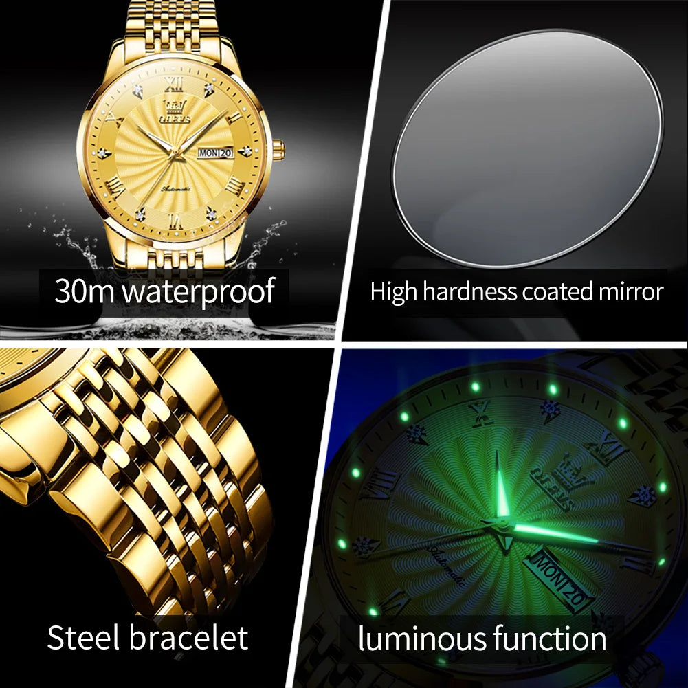 OLEVS Top Brand Automatic Mechanical Men Watch Threaded Dial Waterproof Stainless Steel Strap Classic Men's Watches Luxury - Uknowucme